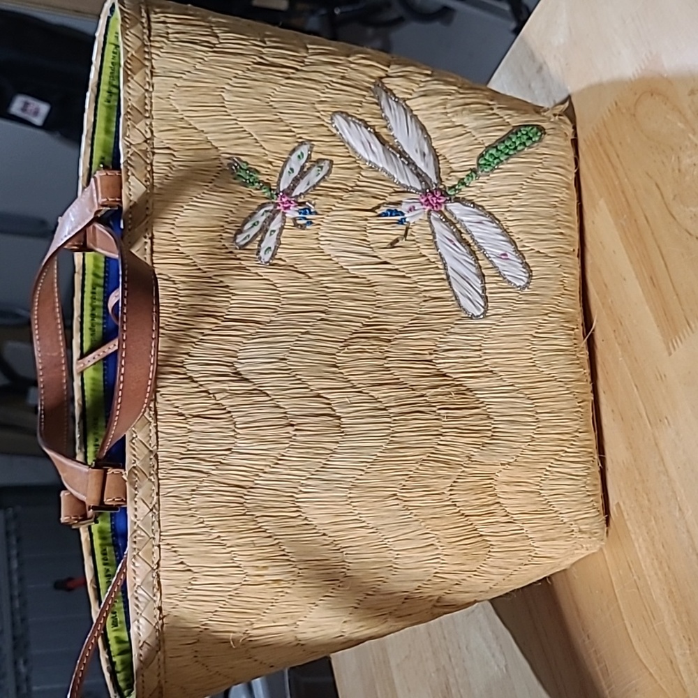 Vintage Kate Spade purse w. Butterfly. Straw. Lovely Carry all.